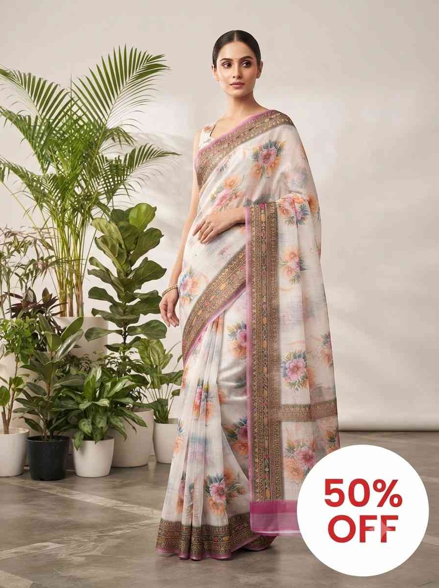 103. White Beauty Digital Print Saree