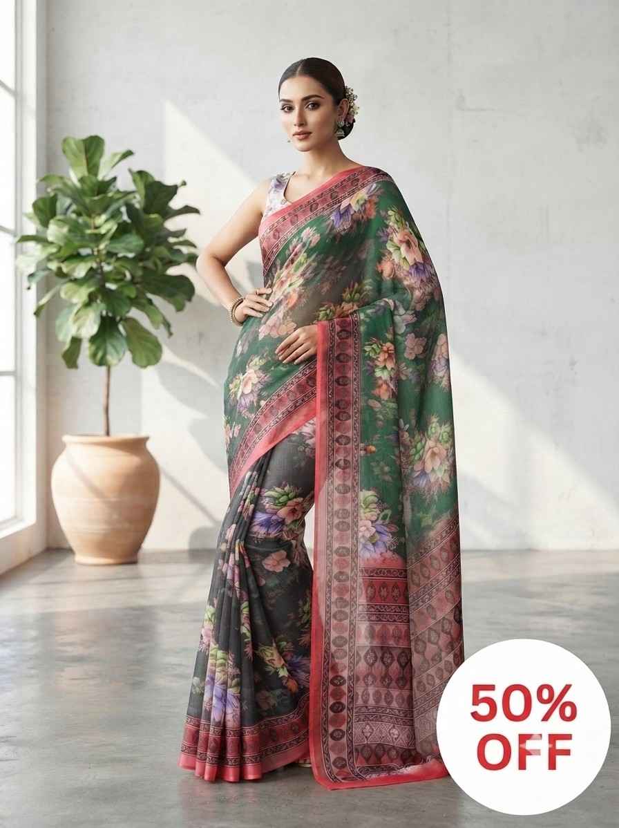 107. Green Digital Print Saree