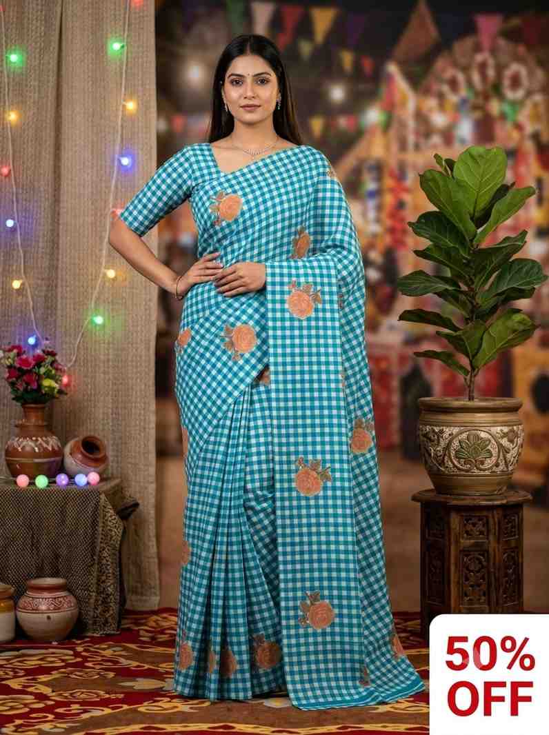 111. Digital Blue Digital Print Saree