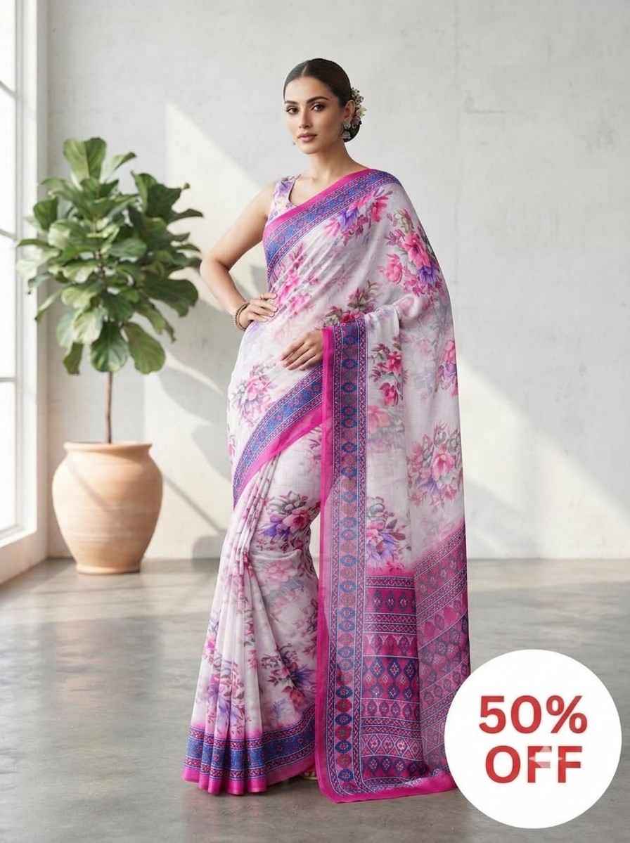 106. White Beauty Digital Print Saree