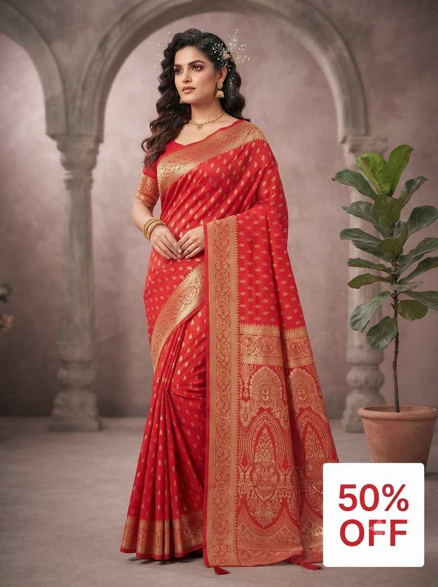 117. Red Banarasi Silk Saree