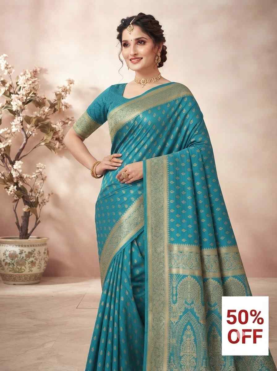 120. Sky Blue Banarasi Silk