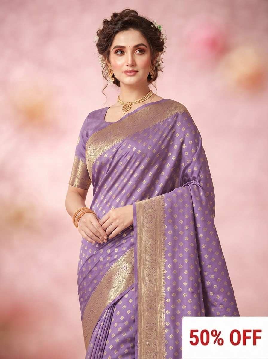 119. Light Brinjal Banarasi Silk Saree