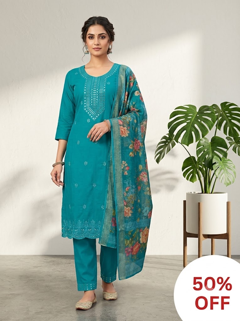 37. Bluish Rayon Silk 3 Piece Set- XXL