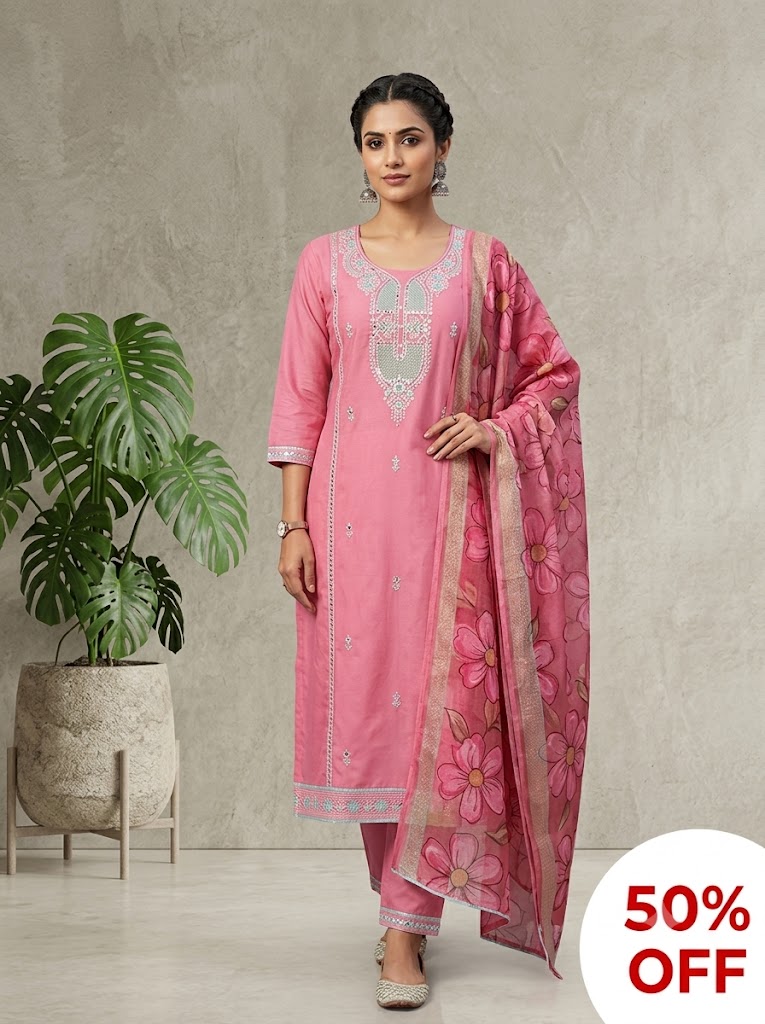 39. Light Pink Rayon Silk 3 Piece- XXL