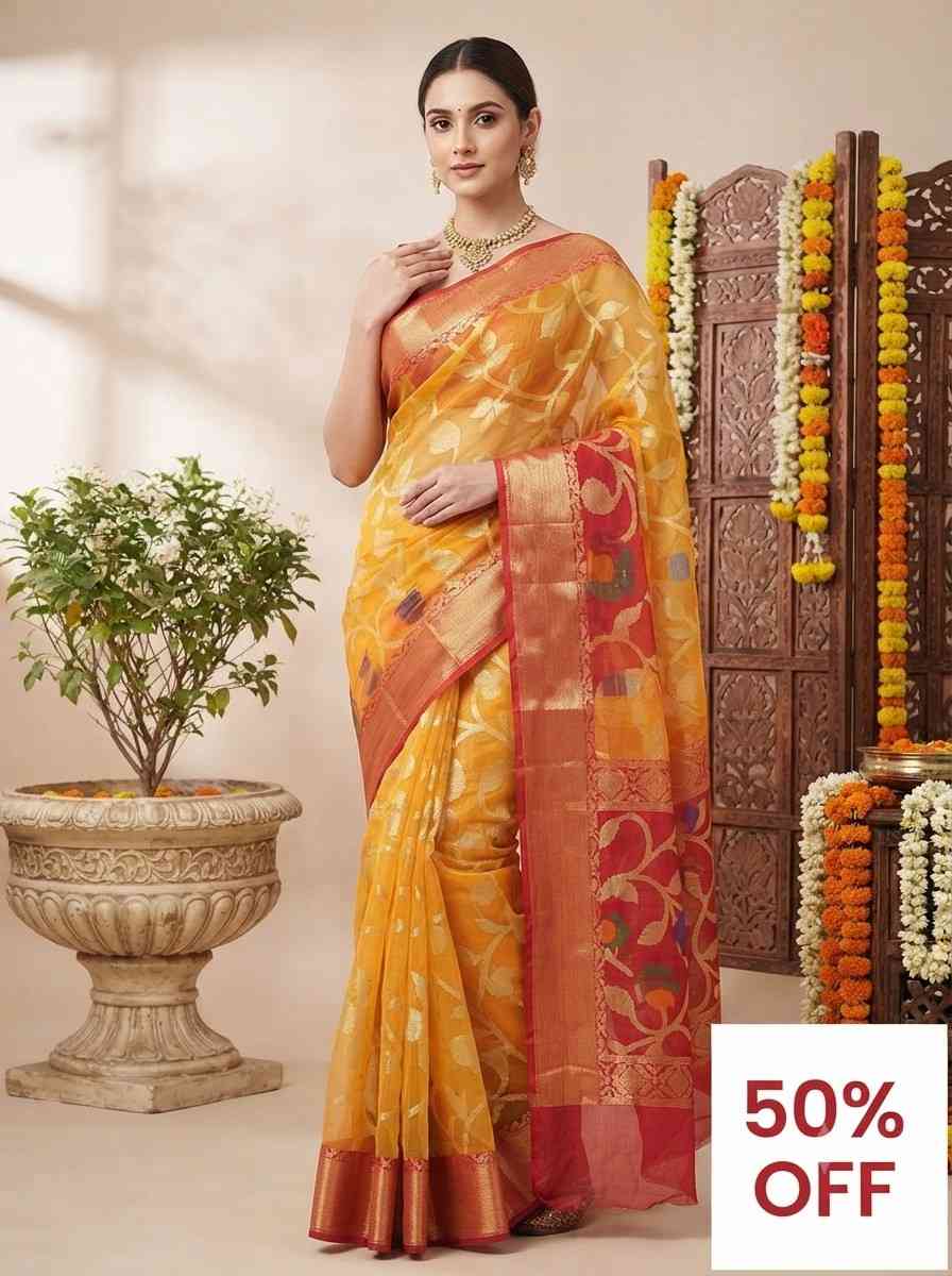 125. Yellow Premium Muslin Saree