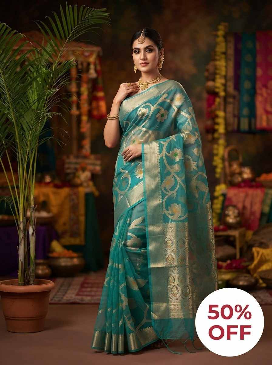 127. Premium Firoza Muslin Saree