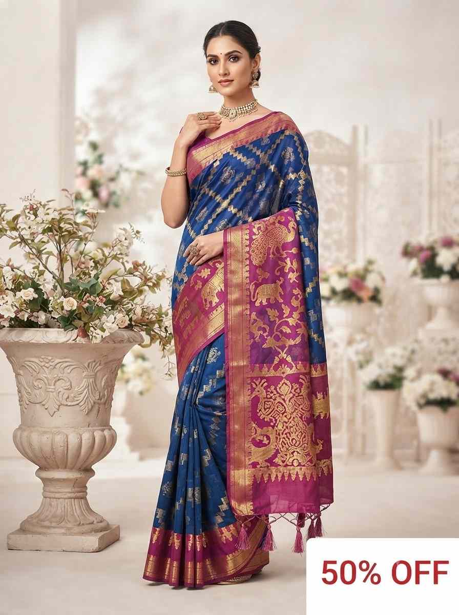 123. Muslin Blue Saree