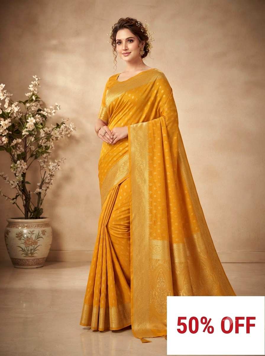 118. Yellow Banarasi Silk Saree