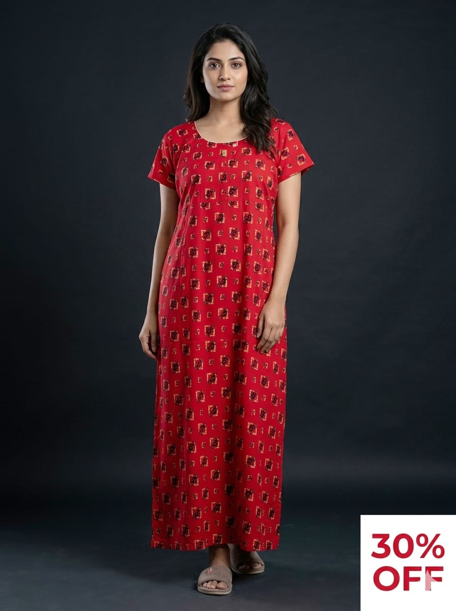 10. Sunil red pure  cotton nighty- Free Size