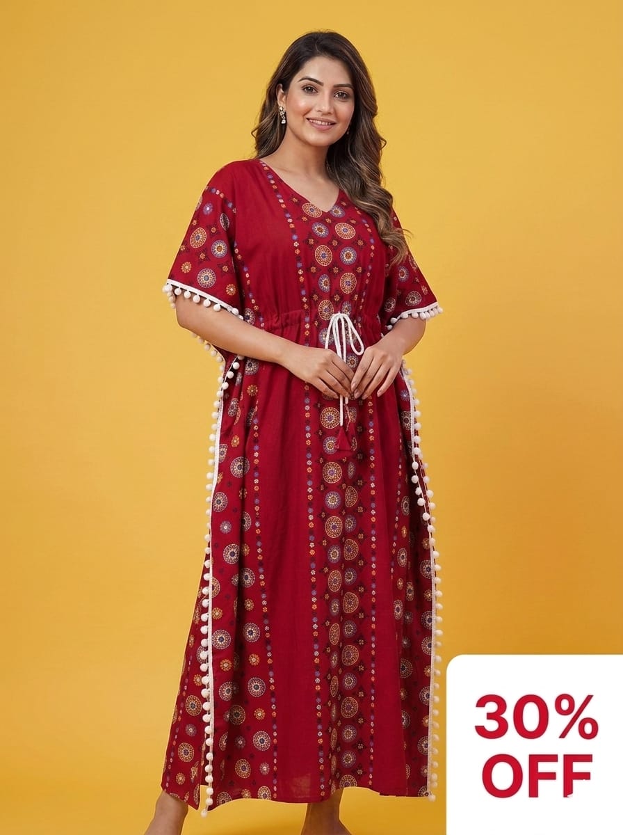 3. Branded red Kaftan Nighty- Free Size