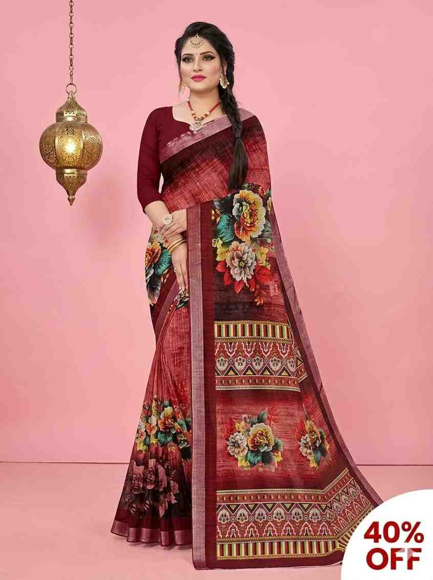 53. Flowery Digital Print Saree
