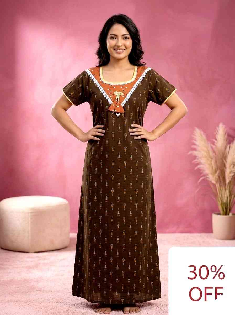 8. Branded Neckwork Nighty- Free Size