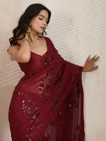 Floral Embroidered Pure Georgette Saree And Unstiched Blouse Piece